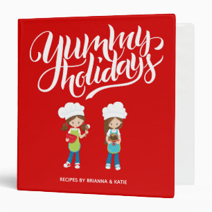 Yummy Holidays Two Brunette Girls BFF Sisters Bake 3 Ring Binder