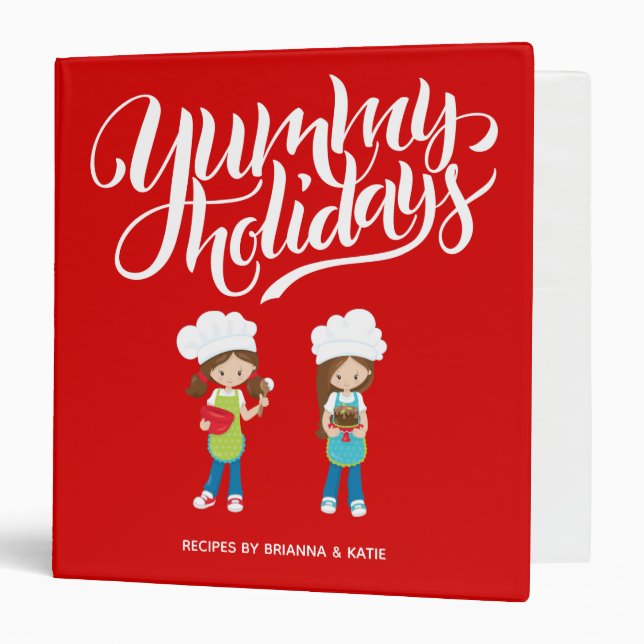 Yummy Holidays Two Brunette Girls BFF Sisters Bake 3 Ring Binder (Front/Inside)
