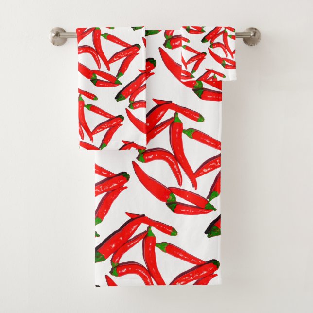 Yummy Hot Red Chili Peppers Pattern Bath Towel Set (Insitu)