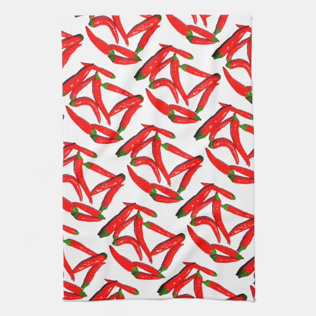 Yummy Hot Red Green Chili Pepper Kitchen Towel (Vertical)