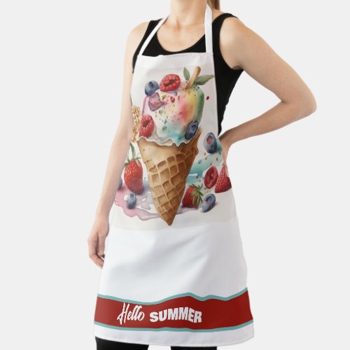 Yummy Ice Cream Cone with Fruit HELLO SUMMER  Apron