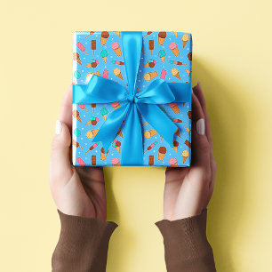Yummy Ice Cream Pattern Blue Wrapping Paper