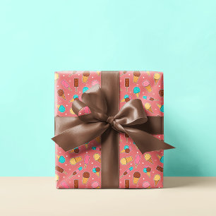 Yummy Ice Cream Pattern Dark Pink Wrapping Paper