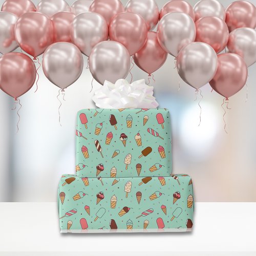 Yummy Ice Cream Pattern  Mint Green Wrapping Paper