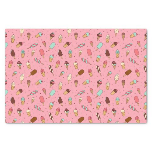 Yummy Ice Cream Pattern  Strawberry Pink Tissue Paper