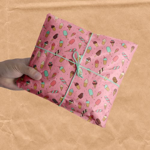 Yummy Ice Cream Pattern  Strawberry Pink Tissue Paper