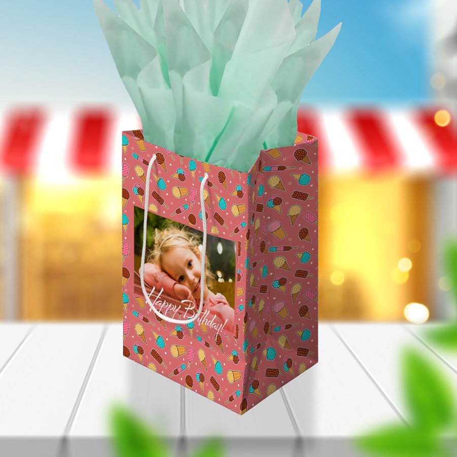 Yummy Ice Cream Photo | Dark Pink Medium Gift Bag