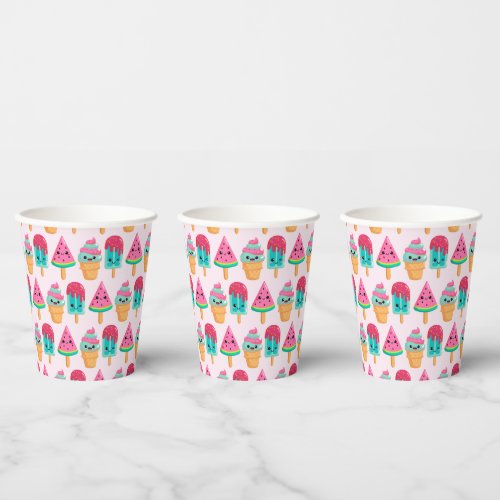 Yummy Ice Cream Trio Summer Pattern Paper Cups