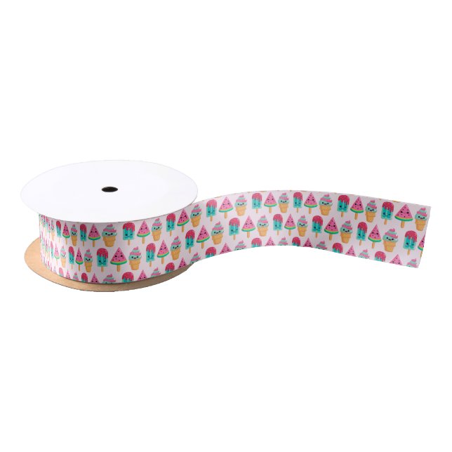 Yummy Ice Cream Trio Summer Pattern Satin Ribbon (Spool)