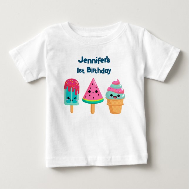 Yummy Ice Cream Trio Summer Vibe 1st Birthday Baby T-Shirt (Front)