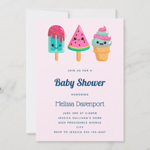 Yummy Ice Cream Trio Summer Vibe Baby Shower Invitation