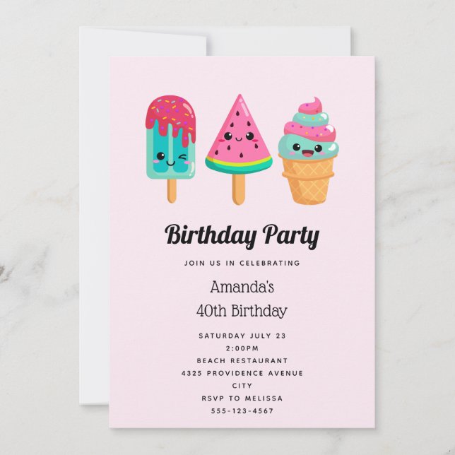 Yummy Ice Cream Trio Summer Vibe Birthday Invitation (Front)