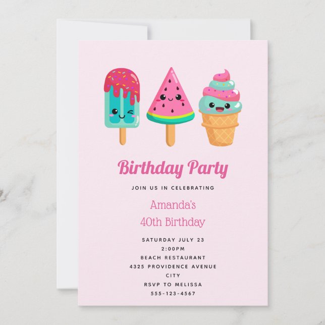 Yummy Ice Cream Trio Summer Vibe Birthday Invitation (Front)