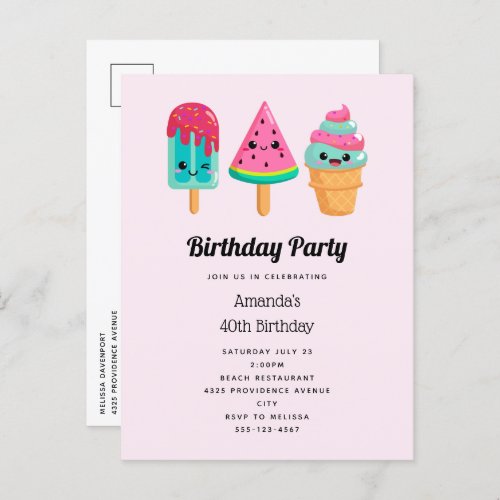 Yummy Ice Cream Trio Summer Vibe Birthday Invitation Postcard