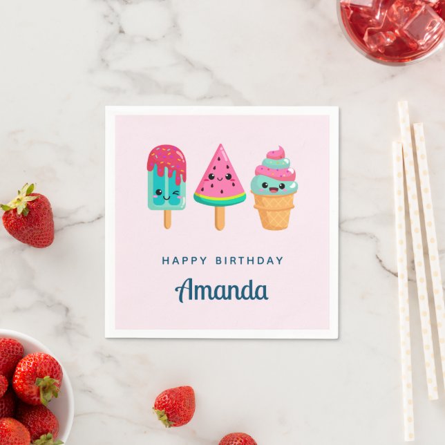 Yummy Ice Cream Trio Summer Vibe Birthday Napkins (Insitu)