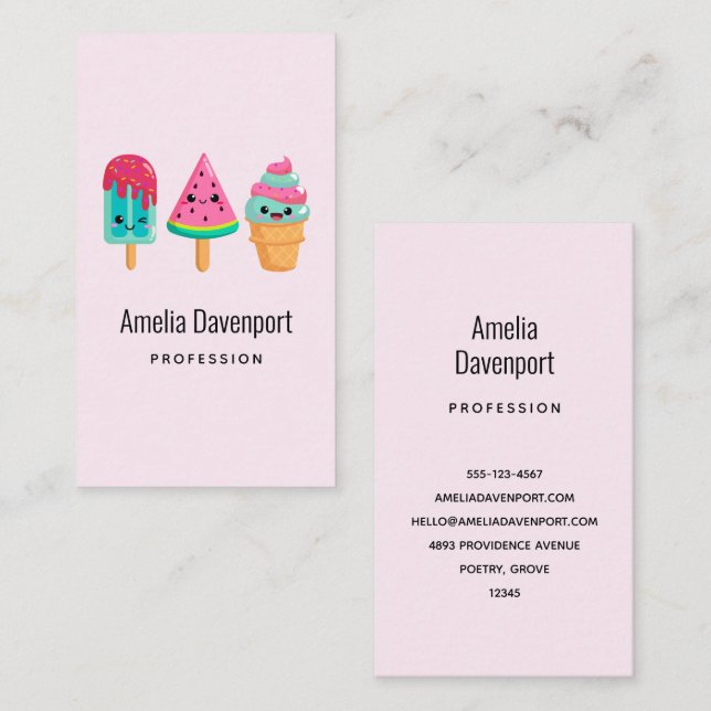 Yummy Ice Cream Trio Summer Vibe Business Card (Front/Back)