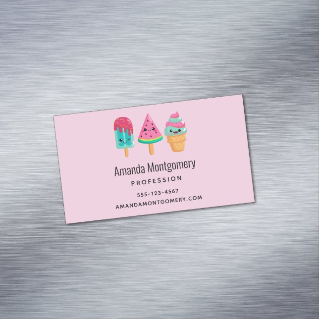 Yummy Ice Cream Trio Summer Vibe Business Card Magnet (In Situ)