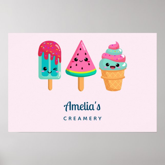Yummy Ice Cream Trio Summer Vibe Business Poster (Front)