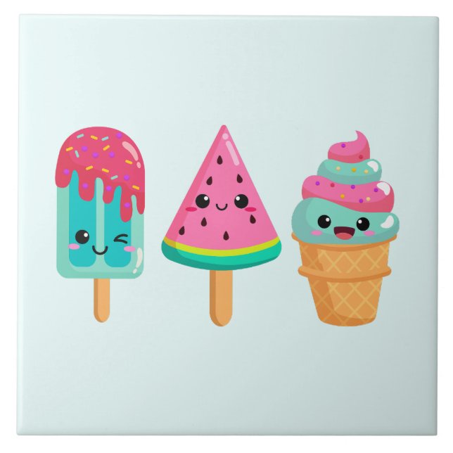 Yummy Ice Cream Trio Summer Vibe Ceramic Tile (Front)