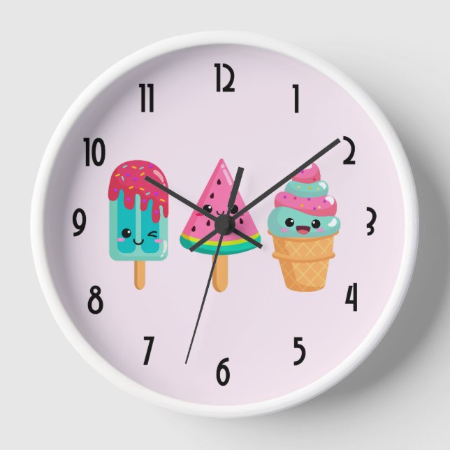 Yummy Ice Cream Trio Summer Vibe Clock (Front)