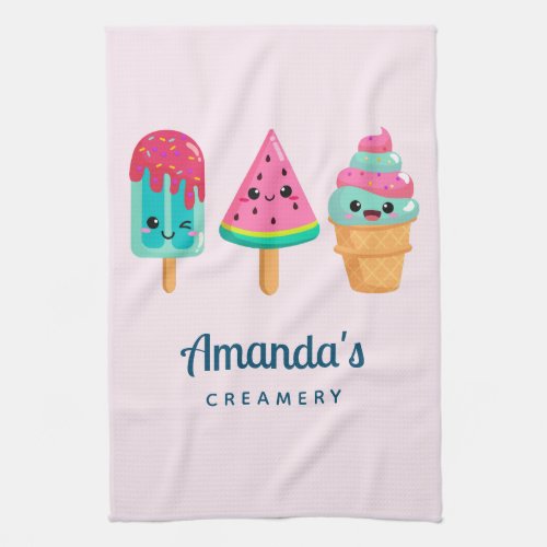 Yummy Ice Cream Trio Summer Vibe Creamery Business Kitchen Towel