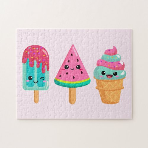 Yummy Ice Cream Trio Summer Vibe Jigsaw Puzzle