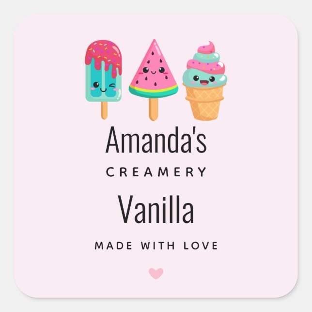  Yummy Ice Cream Trio Summer Vibe Kitchen Business Square Sticker (Front)