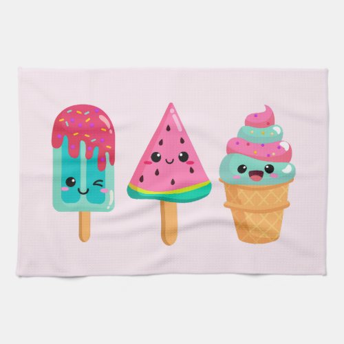 Yummy Ice Cream Trio Summer Vibe Kitchen Towel