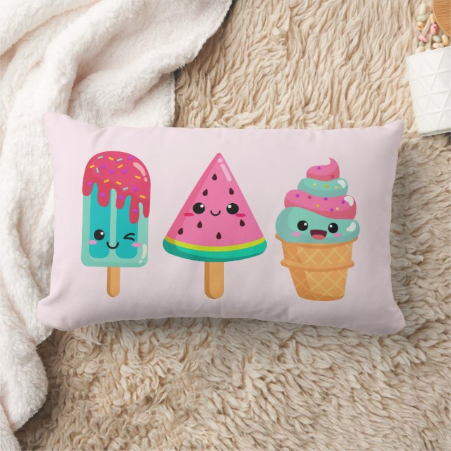 Yummy Ice Cream Trio Summer Vibe Lumbar Pillow (Blanket)