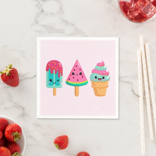 Yummy Ice Cream Trio Summer Vibe Napkins