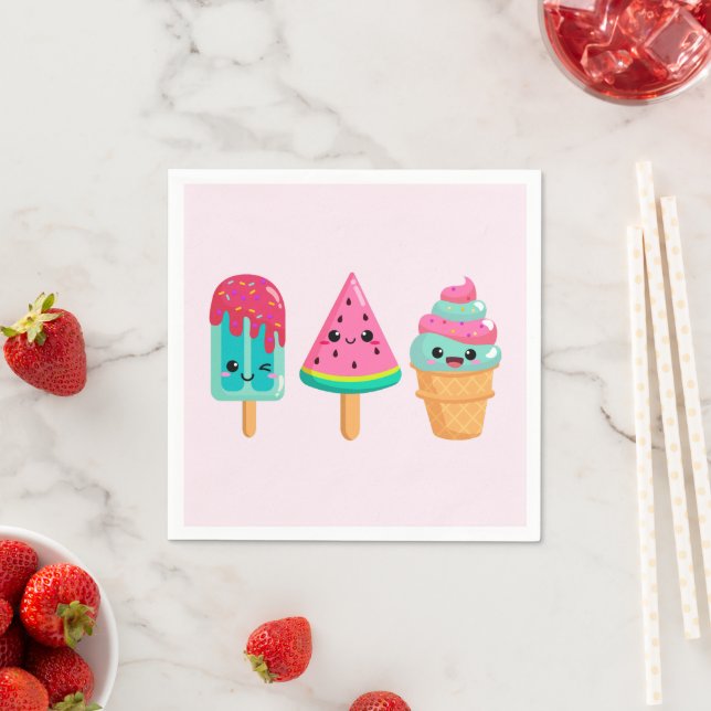 Yummy Ice Cream Trio Summer Vibe Napkins (Insitu)