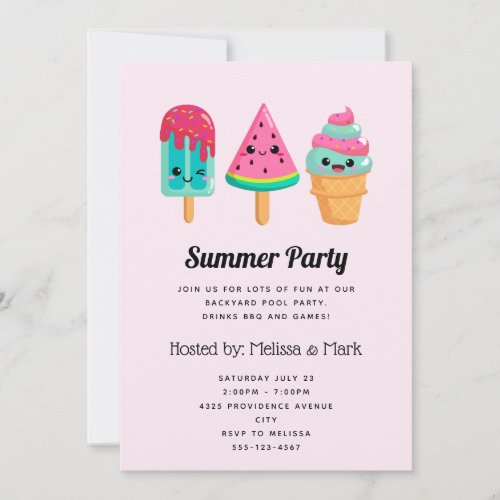 Yummy Ice Cream Trio Summer Vibe Party Invitation