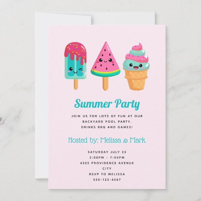 Yummy Ice Cream Trio Summer Vibe Party Invitation (Front)