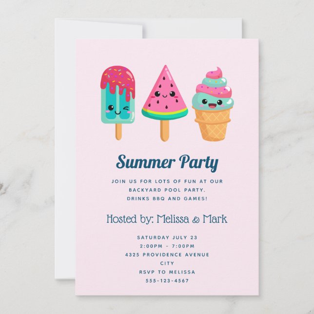 Yummy Ice Cream Trio Summer Vibe Party Invitation (Front)