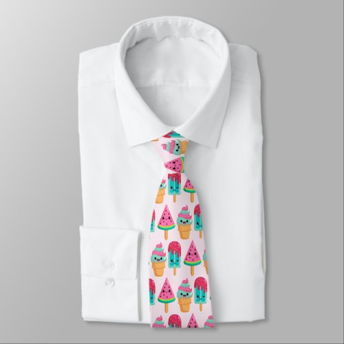 Yummy Ice Cream Trio Summer Vibe Pattern Neck Tie