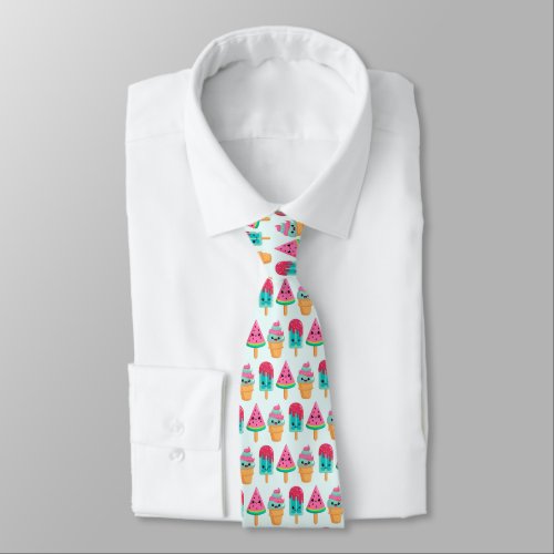 Yummy Ice Cream Trio Summer Vibe Pattern Neck Tie