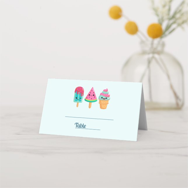 Yummy Ice Cream Trio Summer Vibe Place Card (Front)