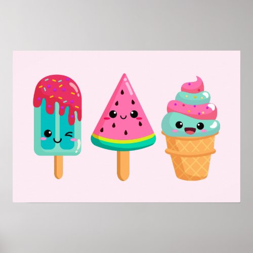 Yummy Ice Cream Trio Summer Vibe Poster