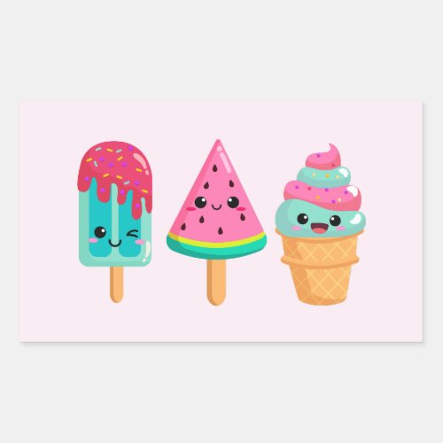 Yummy Ice Cream Trio Summer Vibe Rectangular Sticker