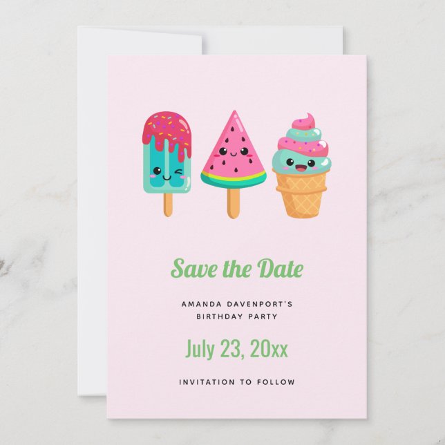 Yummy Ice Cream Trio Summer Vibe Save The Date (Front)