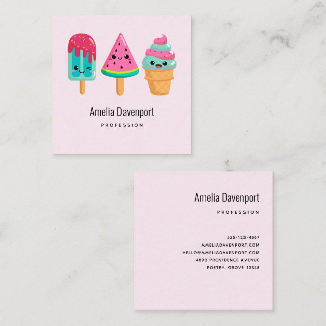 Yummy Ice Cream Trio Summer Vibe Square Business Card (Front/Back)