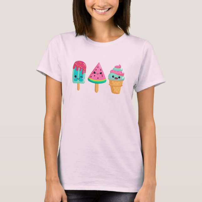 Yummy Ice Cream Trio Summer Vibe T-Shirt (Front)