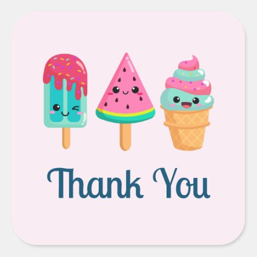 Yummy Ice Cream Trio Summer Vibe Thank You Square Sticker