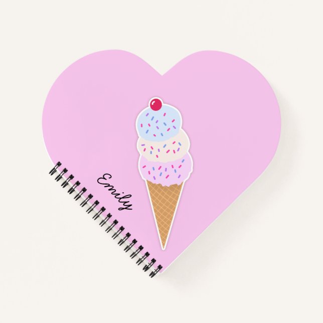 Yummy Icecream Cone Personalized Heart Notebook (Front)