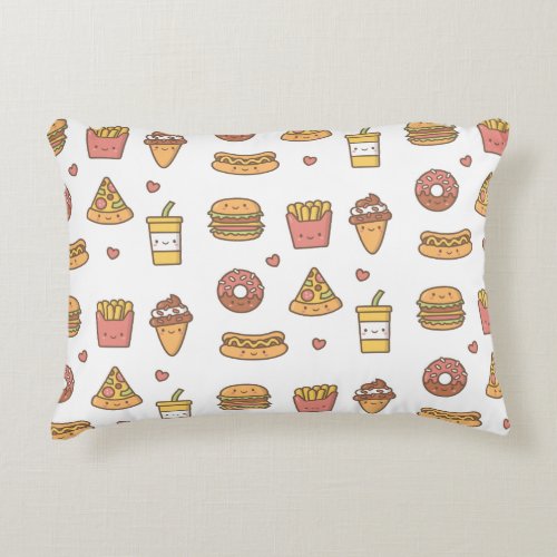 Yummy Kawaii Fast Food Doodles Girls Pillowcase Accent Pillow