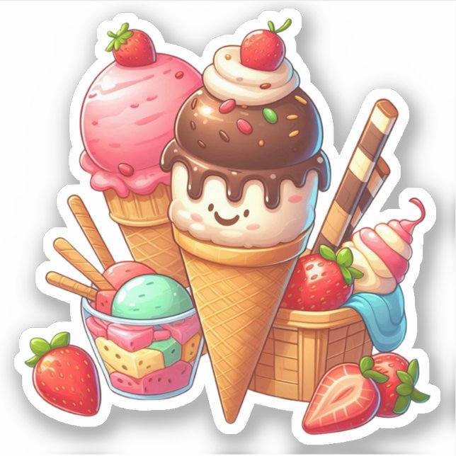 yummy kawaii ice cream sticker (Front)