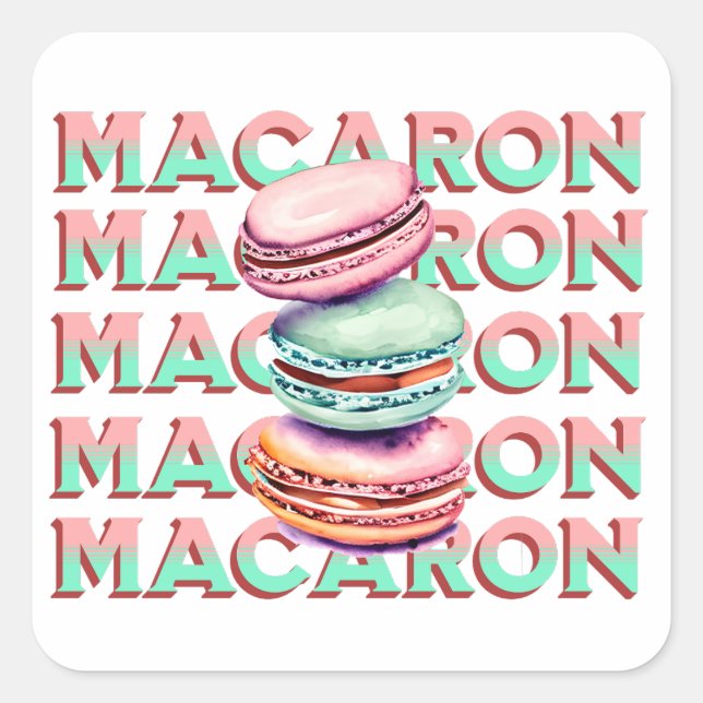 Yummy Pastel Macaron Cookies with Vintage Vibe Square Sticker (Front)