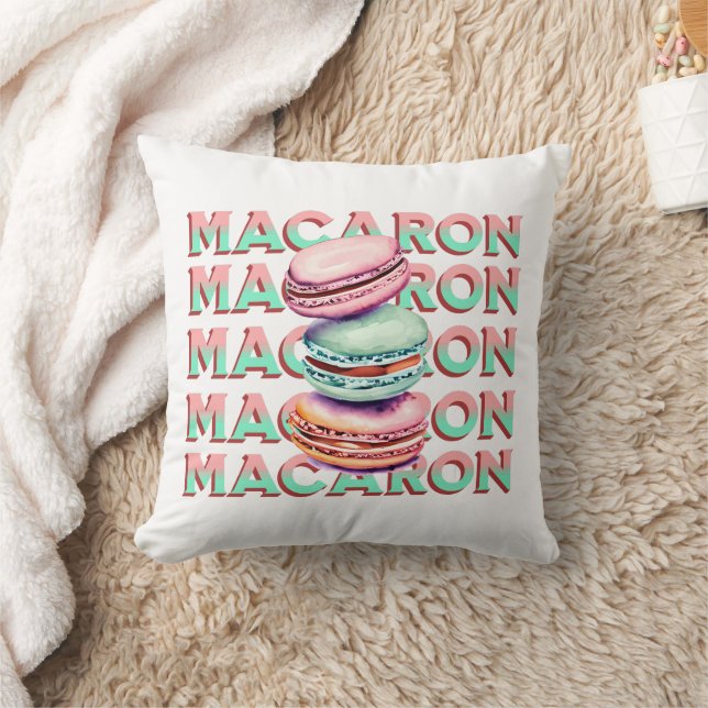 Yummy Pastel Macaron Cookies with Vintage Vibe Throw Pillow (Blanket)