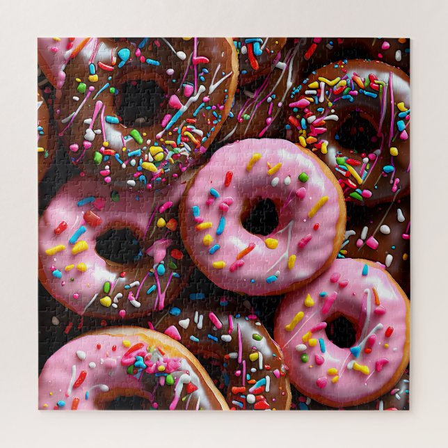 Yummy Pink and Chocolate Donuts with Sprinkles Jigsaw Puzzle (Vertical)