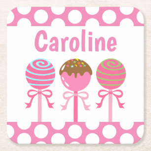 Yummy Pink Cake Pops Paper Coasters